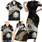 Personalized Magpie Football Family Matching Short Sleeve Bodycon Dress and Hawaiian Shirt Easter Egg Pattern Monochrome Tribal Dot Art Style