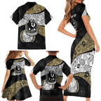 Personalized Magpie Football Family Matching Short Sleeve Bodycon Dress and Hawaiian Shirt Easter Egg Pattern Monochrome Tribal Dot Art Style