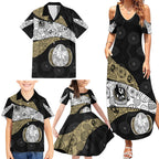 Personalized Magpie Football Family Matching Summer Maxi Dress and Hawaiian Shirt Easter Egg Pattern Monochrome Tribal Dot Art Style
