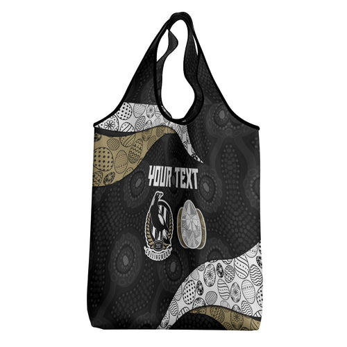 Personalized Magpie Football Grocery Bag Easter Egg Pattern Monochrome Tribal Dot Art Style