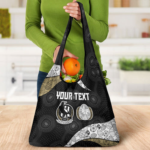 Personalized Magpie Football Grocery Bag Easter Egg Pattern Monochrome Tribal Dot Art Style
