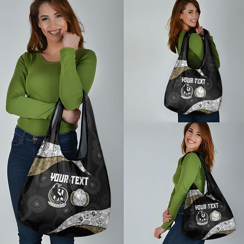 Personalized Magpie Football Grocery Bag Easter Egg Pattern Monochrome Tribal Dot Art Style