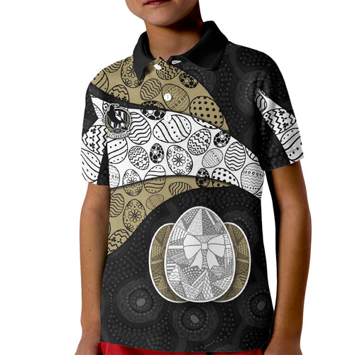 Personalized Magpie Football Kid Polo Shirt Easter Egg Pattern Monochrome Tribal Dot Art Style