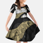 Personalized Magpie Football Kid Short Sleeve Dress Easter Egg Pattern Monochrome Tribal Dot Art Style