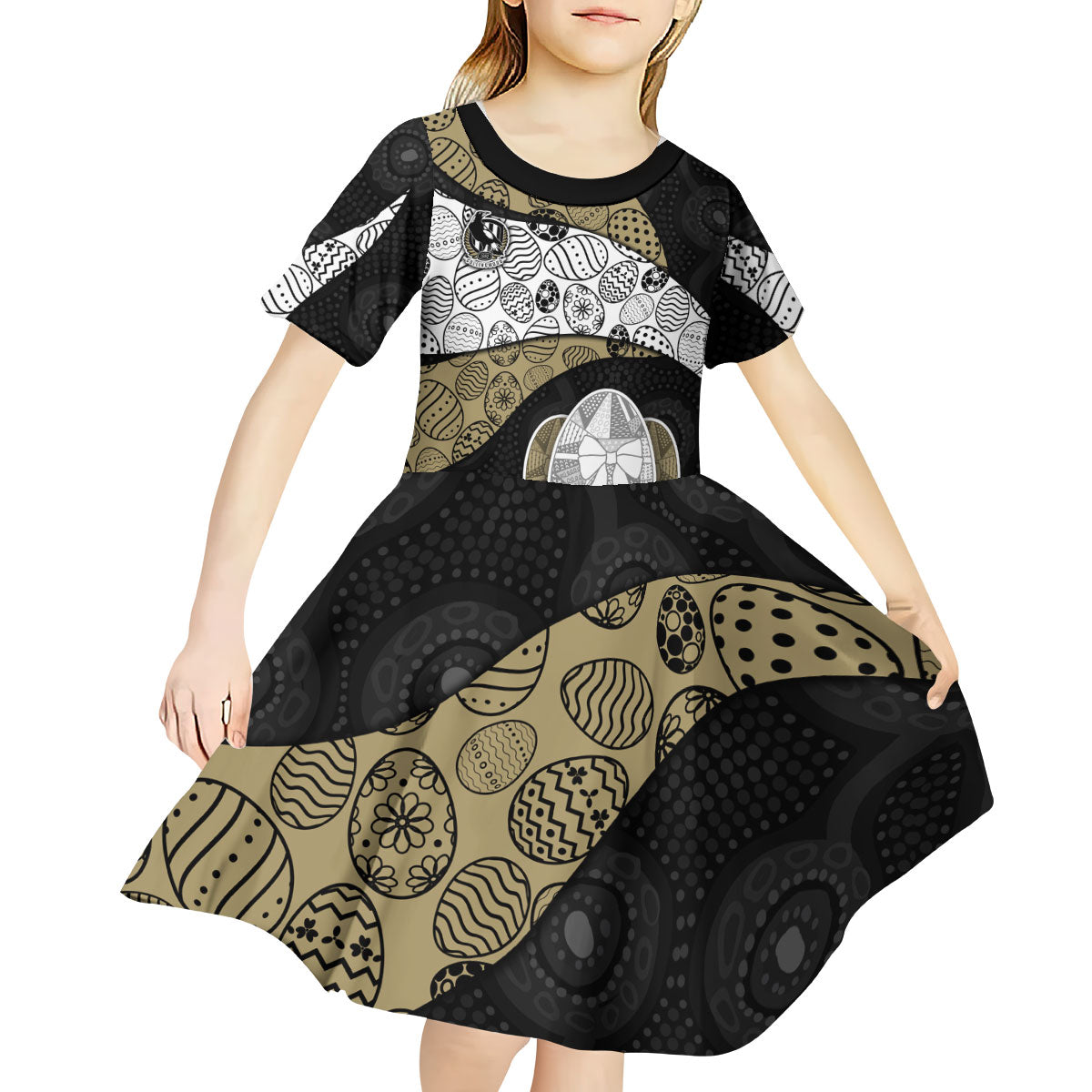Personalized Magpie Football Kid Short Sleeve Dress Easter Egg Pattern Monochrome Tribal Dot Art Style