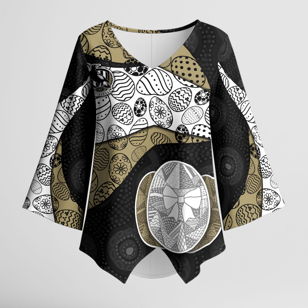 Personalized Magpie Football Kimono Sleeve Blouse Easter Egg Pattern Monochrome Tribal Dot Art Style