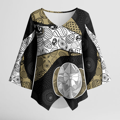Personalized Magpie Football Kimono Sleeve Blouse Easter Egg Pattern Monochrome Tribal Dot Art Style