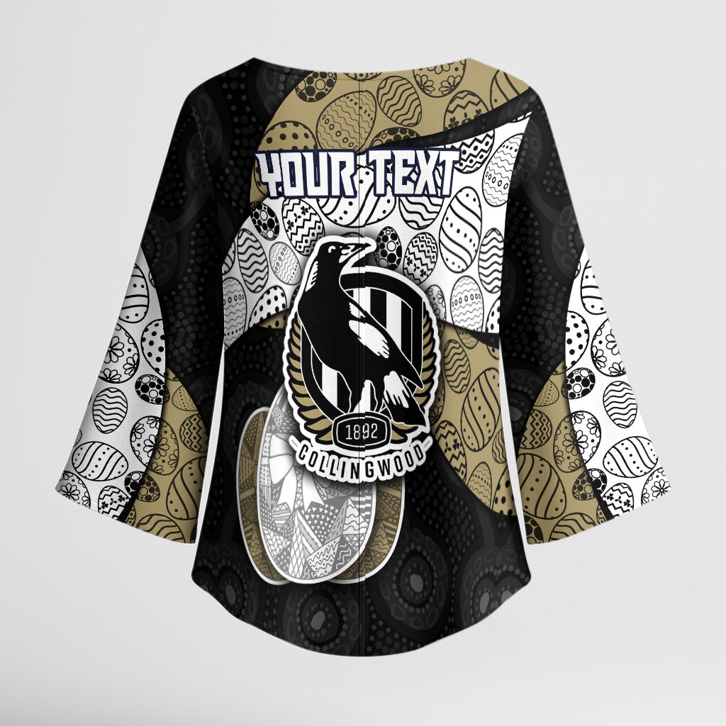 Personalized Magpie Football Kimono Sleeve Blouse Easter Egg Pattern Monochrome Tribal Dot Art Style