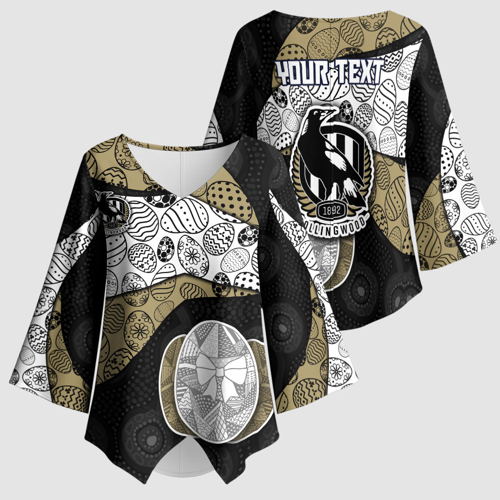 Personalized Magpie Football Kimono Sleeve Blouse Easter Egg Pattern Monochrome Tribal Dot Art Style