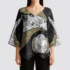 Personalized Magpie Football Kimono Sleeve Blouse Easter Egg Pattern Monochrome Tribal Dot Art Style