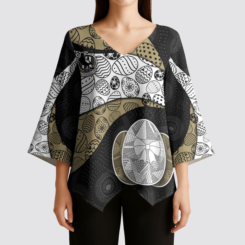 Personalized Magpie Football Kimono Sleeve Blouse Easter Egg Pattern Monochrome Tribal Dot Art Style