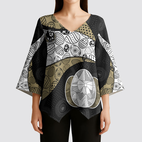 Personalized Magpie Football Kimono Sleeve Blouse Easter Egg Pattern Monochrome Tribal Dot Art Style