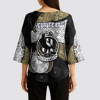 Personalized Magpie Football Kimono Sleeve Blouse Easter Egg Pattern Monochrome Tribal Dot Art Style
