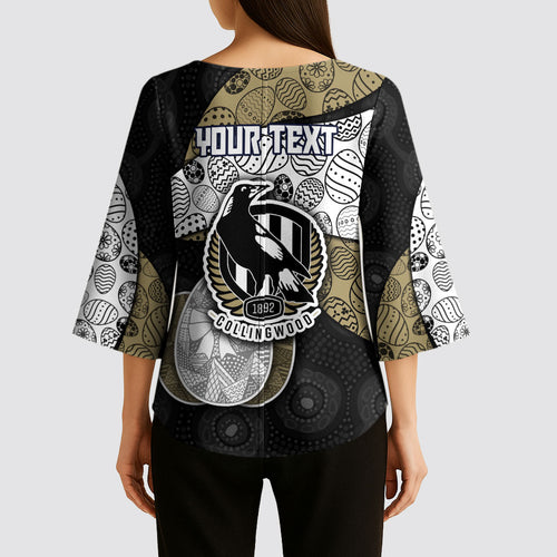 Personalized Magpie Football Kimono Sleeve Blouse Easter Egg Pattern Monochrome Tribal Dot Art Style