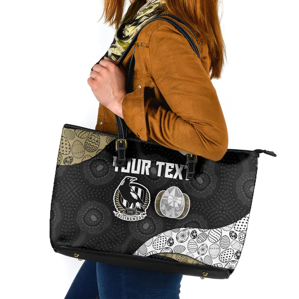 Personalized Magpie Football Leather Tote Bag Easter Egg Pattern Monochrome Tribal Dot Art Style