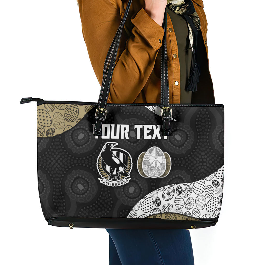 Personalized Magpie Football Leather Tote Bag Easter Egg Pattern Monochrome Tribal Dot Art Style