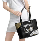 Personalized Magpie Football Leather Tote Bag Easter Egg Pattern Monochrome Tribal Dot Art Style