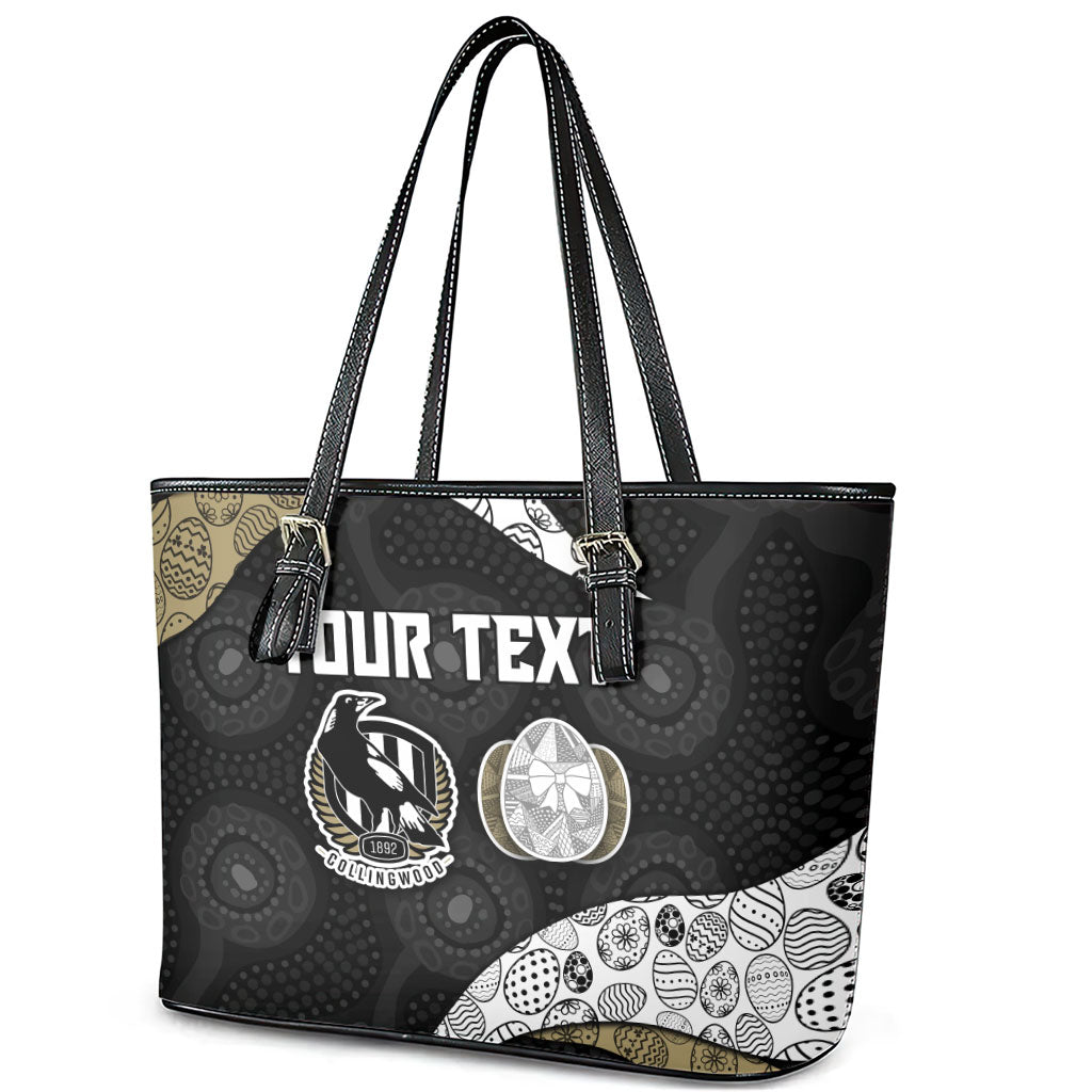 Personalized Magpie Football Leather Tote Bag Easter Egg Pattern Monochrome Tribal Dot Art Style