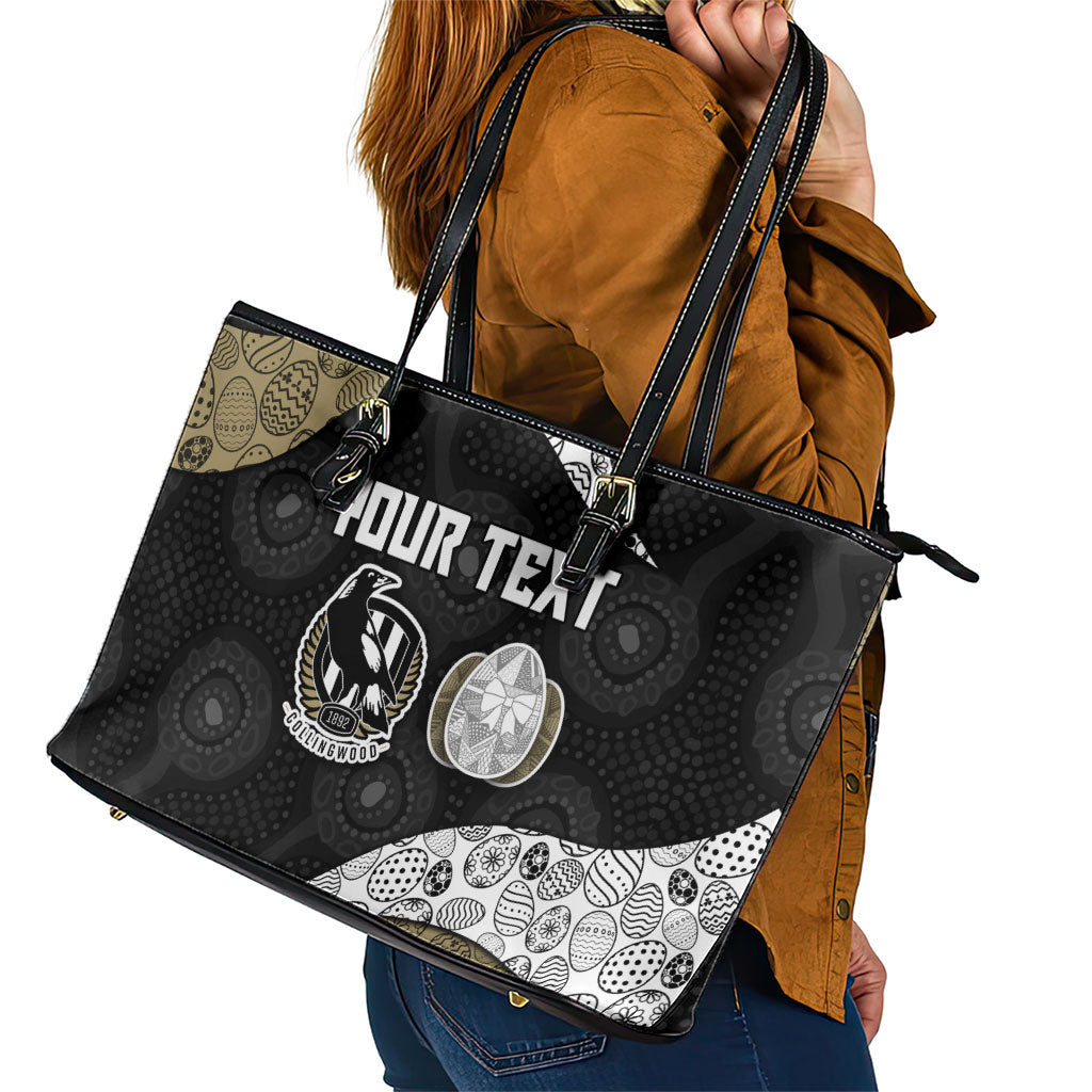 Personalized Magpie Football Leather Tote Bag Easter Egg Pattern Monochrome Tribal Dot Art Style