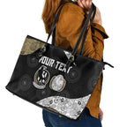 Personalized Magpie Football Leather Tote Bag Easter Egg Pattern Monochrome Tribal Dot Art Style