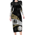 Personalized Magpie Football Long Sleeve Bodycon Dress Easter Egg Pattern Monochrome Tribal Dot Art Style