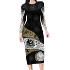 Personalized Magpie Football Long Sleeve Bodycon Dress Easter Egg Pattern Monochrome Tribal Dot Art Style