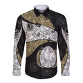 Personalized Magpie Football Long Sleeve Button Shirt Easter Egg Pattern Monochrome Tribal Dot Art Style
