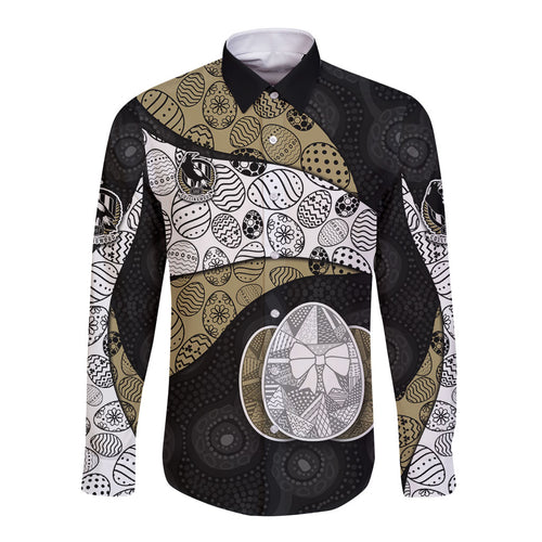 Personalized Magpie Football Long Sleeve Button Shirt Easter Egg Pattern Monochrome Tribal Dot Art Style