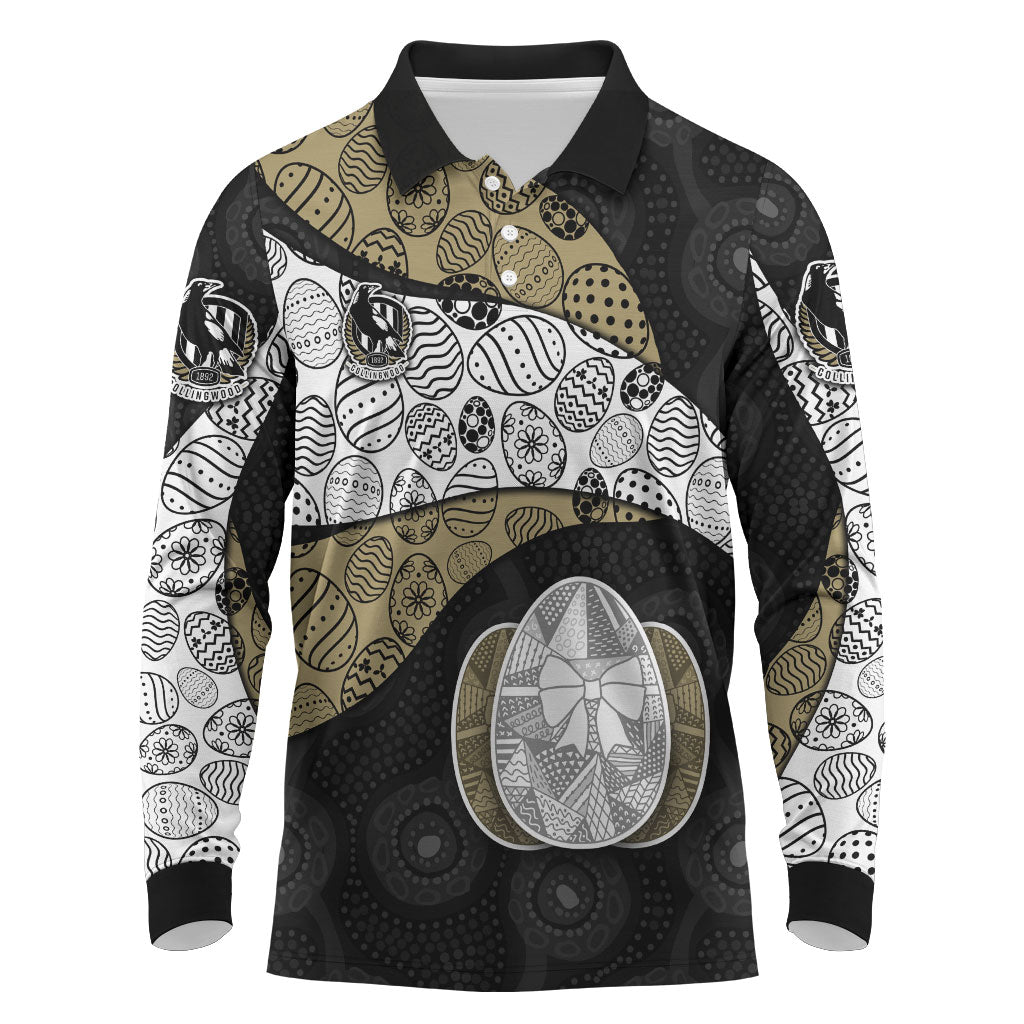 Personalized Magpie Football Long Sleeve Polo Shirt Easter Egg Pattern Monochrome Tribal Dot Art Style