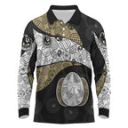 Personalized Magpie Football Long Sleeve Polo Shirt Easter Egg Pattern Monochrome Tribal Dot Art Style