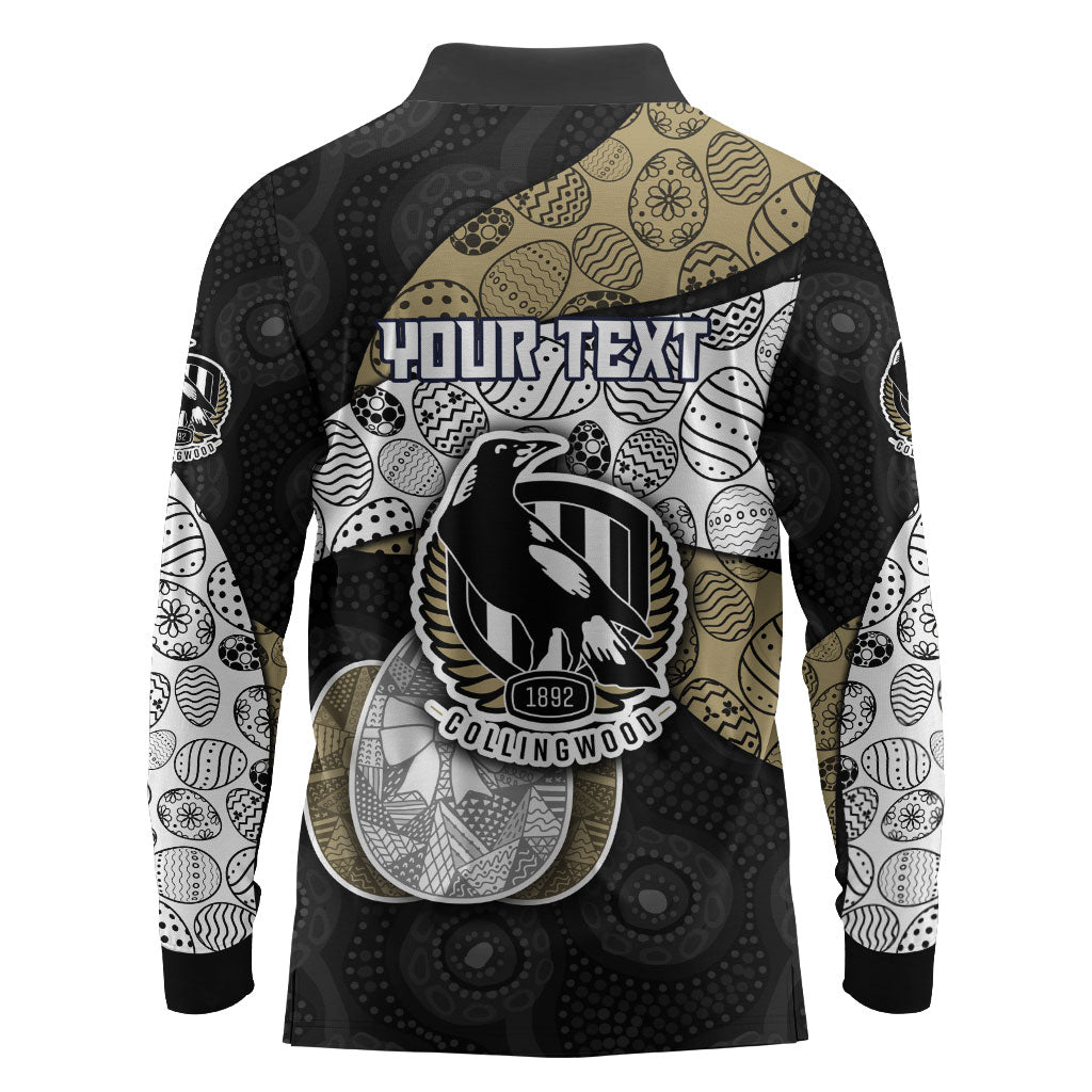 Personalized Magpie Football Long Sleeve Polo Shirt Easter Egg Pattern Monochrome Tribal Dot Art Style