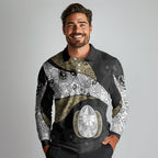 Personalized Magpie Football Long Sleeve Polo Shirt Easter Egg Pattern Monochrome Tribal Dot Art Style