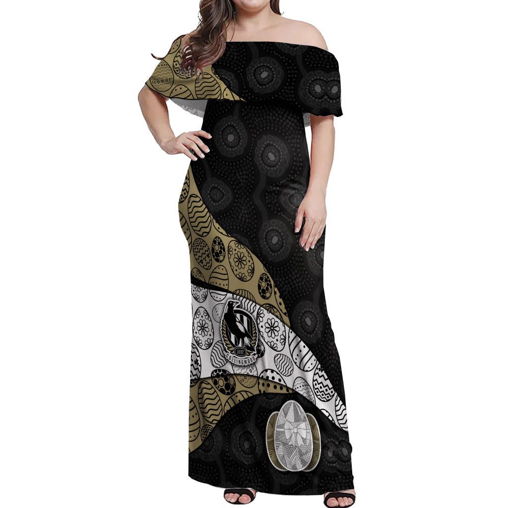 Personalized Magpie Football Off Shoulder Maxi Dress Easter Egg Pattern Monochrome Tribal Dot Art Style