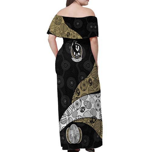 Personalized Magpie Football Off Shoulder Maxi Dress Easter Egg Pattern Monochrome Tribal Dot Art Style