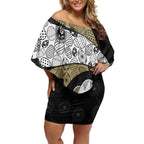 Personalized Magpie Football Off Shoulder Short Dress Easter Egg Pattern Monochrome Tribal Dot Art Style