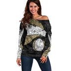 Personalized Magpie Football Off Shoulder Sweater Easter Egg Pattern Monochrome Tribal Dot Art Style