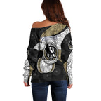 Personalized Magpie Football Off Shoulder Sweater Easter Egg Pattern Monochrome Tribal Dot Art Style