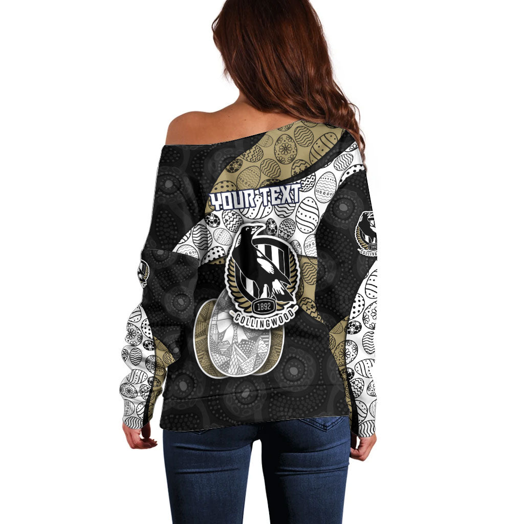 Personalized Magpie Football Off Shoulder Sweater Easter Egg Pattern Monochrome Tribal Dot Art Style