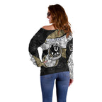 Personalized Magpie Football Off Shoulder Sweater Easter Egg Pattern Monochrome Tribal Dot Art Style