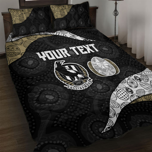 Personalized Magpie Football Quilt Bed Set Easter Egg Pattern Monochrome Tribal Dot Art Style