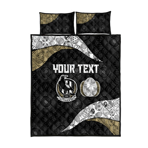 Personalized Magpie Football Quilt Bed Set Easter Egg Pattern Monochrome Tribal Dot Art Style