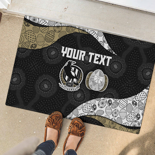 Personalized Magpie Football Rubber Doormat Easter Egg Pattern Monochrome Tribal Dot Art Style