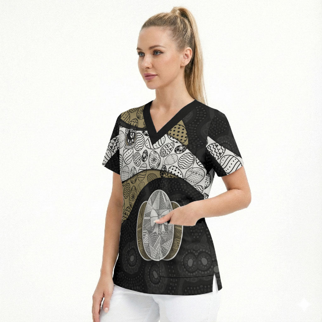 Personalized Magpie Football Scrub Top Easter Egg Pattern Monochrome Tribal Dot Art Style