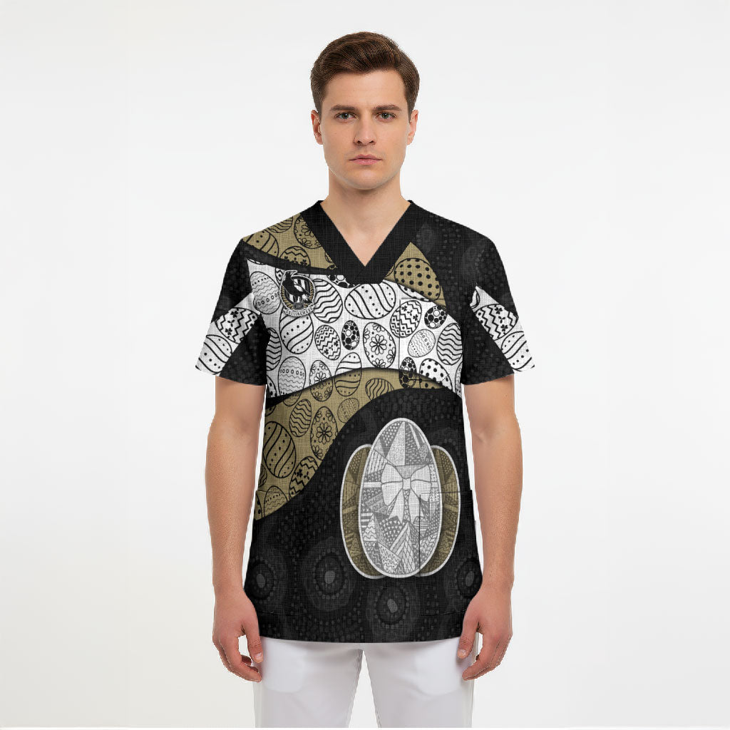 Personalized Magpie Football Scrub Top Easter Egg Pattern Monochrome Tribal Dot Art Style