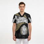 Personalized Magpie Football Scrub Top Easter Egg Pattern Monochrome Tribal Dot Art Style