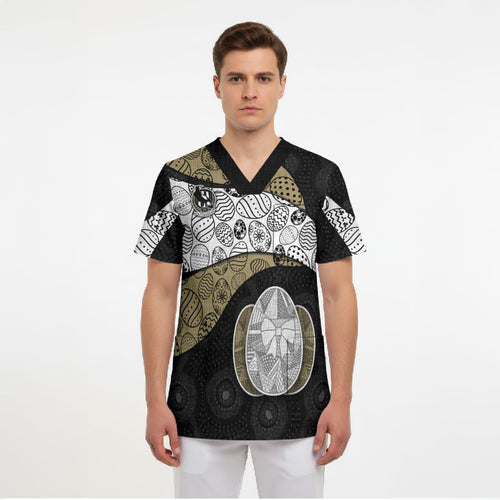 Personalized Magpie Football Scrub Top Easter Egg Pattern Monochrome Tribal Dot Art Style