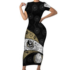 Personalized Magpie Football Short Sleeve Bodycon Dress Easter Egg Pattern Monochrome Tribal Dot Art Style