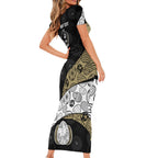 Personalized Magpie Football Short Sleeve Bodycon Dress Easter Egg Pattern Monochrome Tribal Dot Art Style