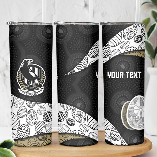 Personalized Magpie Football Skinny Tumbler Easter Egg Pattern Monochrome Tribal Dot Art Style
