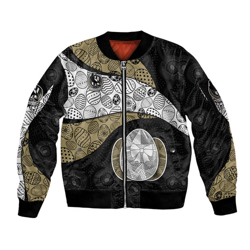 Personalized Magpie Football Sleeve Zip Bomber Jacket Easter Egg Pattern Monochrome Tribal Dot Art Style